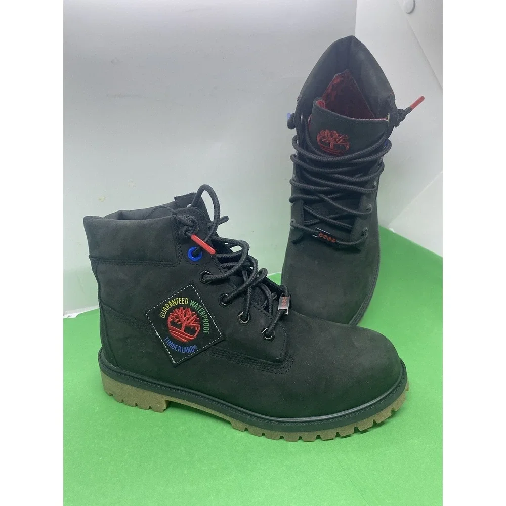 Timberland 6 inch Premium Boots Black Patch Youth Junior TB0A2A75 001 Boys Sz 7